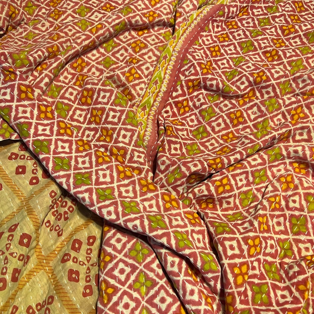 Vintage hand sewn kantha /quilt made from vintage saris 57x92